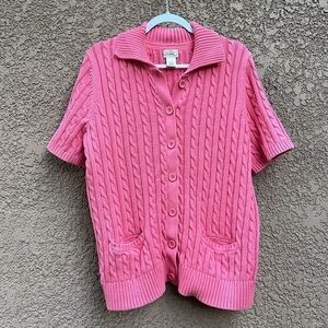LL Bean Knit Sweater Womens Plus Size 1X Short Sleeve Button Front Cardigan Pink